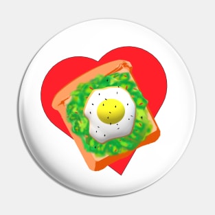 Avocado Toast Lovers Toast with Egg on a Bright Red Heart. (White Background) Pin