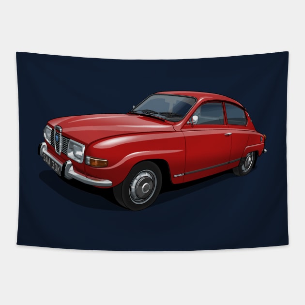 1971 Saab 96 saloon in solar red Tapestry by candcretro