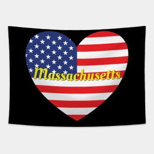 Massachusetts American Flag Heart Tapestry