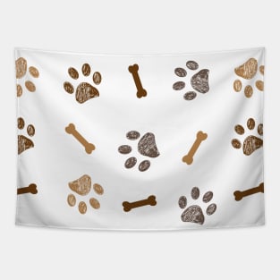 Brown doodle paw print and bone Tapestry