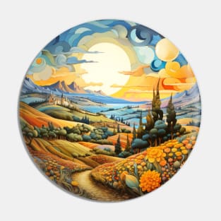 Countryside Concept Abstract Colorful Scenery Painting Pin