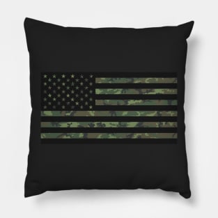 US Flag - Woodland Black Pillow