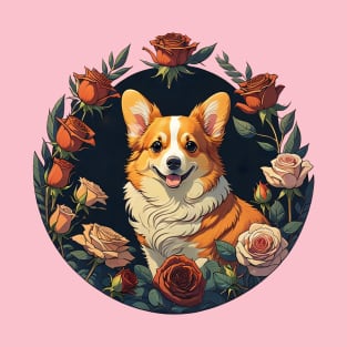 Corgi Surrounded By Red Roses T-Shirt