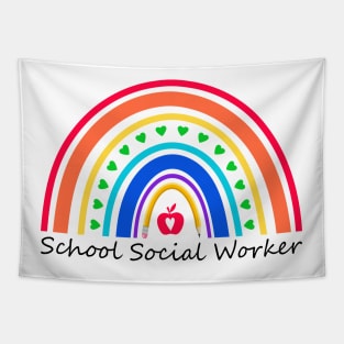 School Social Worker Heart Rainbow Cute Work Love Teacher Tapestry