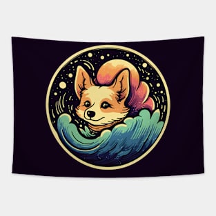 Starry Waves of Cuteness: Cute Dog Tapestry