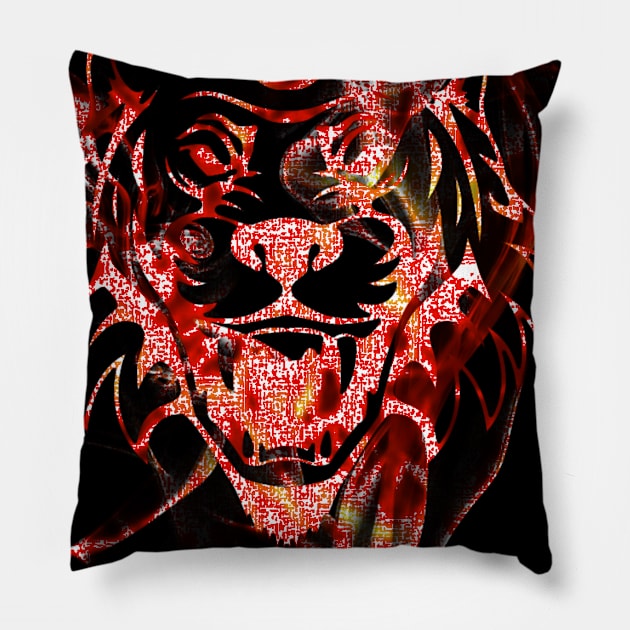 Red Flame Tiger Pillow by artkilita