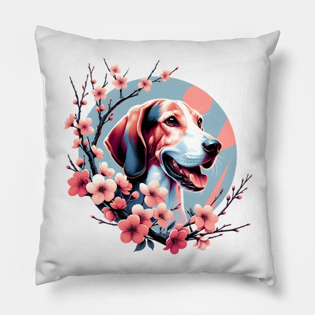 Treeing Walker Coonhound Joy in Spring Cherry Blossoms Pillow by ArtRUs