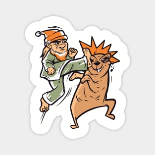 Lawn Gnome And Gopher Karate Fight Magnet