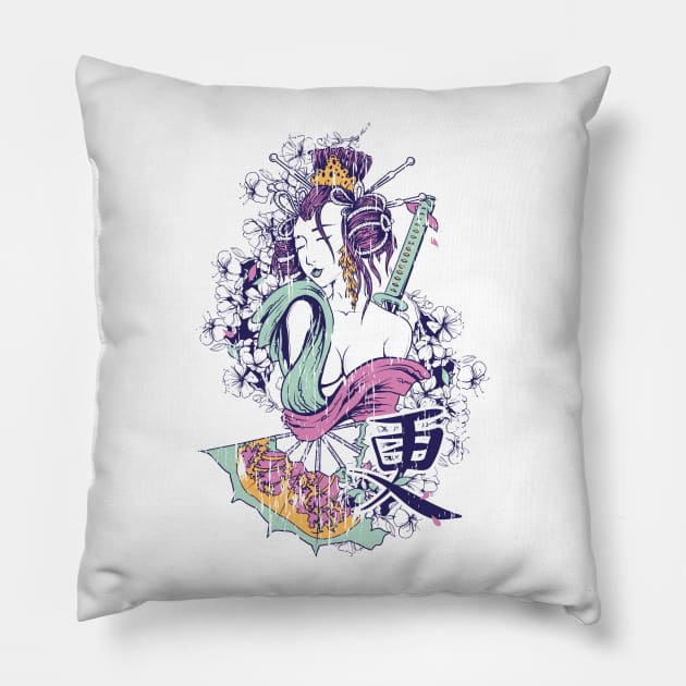 Samurai Geisha Pillow by Digster