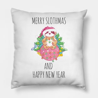 MERRY SLOTHMAS AND HAPPY NEW YEAR FUNNY SLOTH CHRISTMAS Pillow