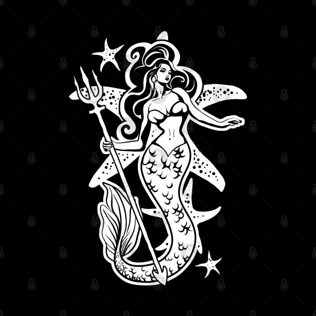 Retro Pin-Up Black And White Mermaid by TMBTM