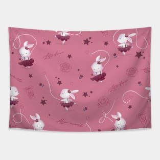 Magic moments with cute bunnies pink Tapestry