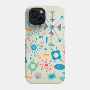 ATOMIC Mid-Century Modern Jet Age Retro Scattered Abstract in Turquoise Blue Red Pink Yellow on Cream - UnBlink Studio by Jackie Tahara Phone Case