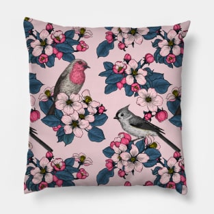 Birds and Blossoms on pink Pillow