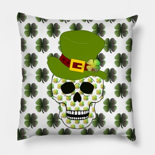 Four Leaf Clover Skull - Funny St Patricks Day Art Pillow