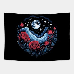 Starry Sky and Red Roses Tapestry