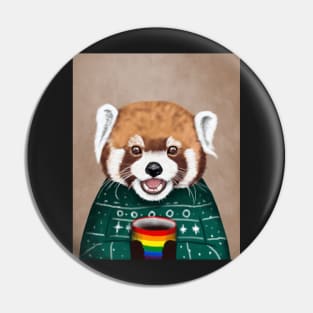 Cute Red Panda Drinking Coffee Pin