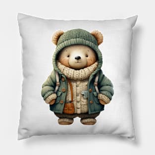 Whimsical Green Christmas Bear Pillow