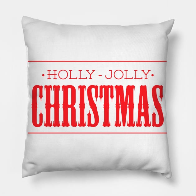 Red Holly Jolly Christmas Font Design Pillow by LittleMissy