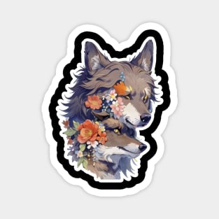 Lone Wolf With Flowers Magnet