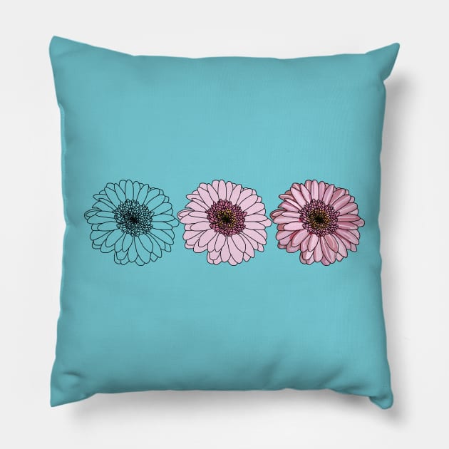 Three Gerberas Floral Drawing Pillow by ellenhenryart