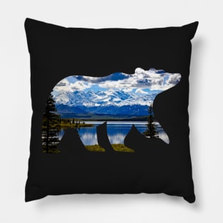 Alaskan mountain view bear silhouette Pillow