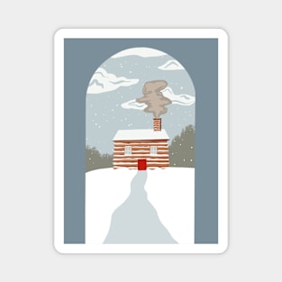 Snow Cabin Art Deco Magnet