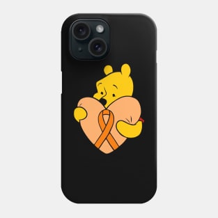 Yellow Bear hugging Orange Awareness ribbon. Phone Case