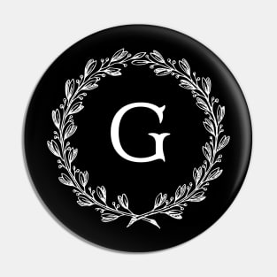 Beautiful Letter G Alphabet Initial Monogram Wreath Pin