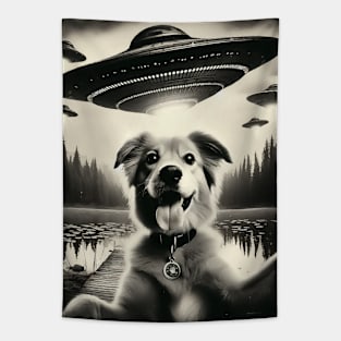 Funny Dog selfie with UFO Tapestry