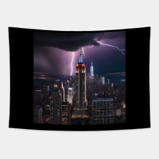 Iconic World Landmarks During A Thunderstorm : The Empire State Building New York Tapestry