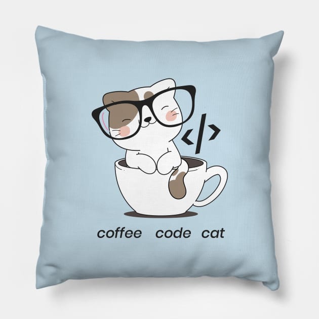 coffee code cat - meow Pillow by Meow Meow Cat