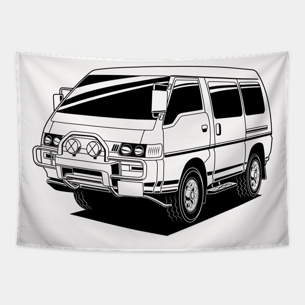 Jdm black print delica classic Tapestry by R.autoart