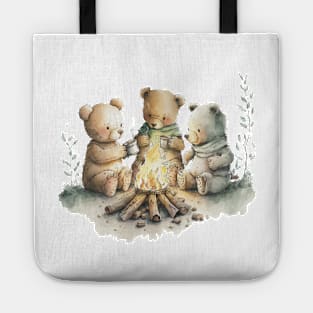 Teddy Bears Camping Watercolor Tote