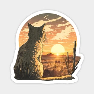 Cat Watching Sunset Scene Magnet