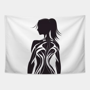 Woman's body black and white silhouette showing muscles in her back Tapestry