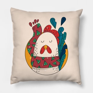 Cute Christmas Chicken Illustration // Festive Animal Cartoon Pillow