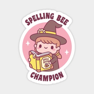 Cute Witch With Spell Book, Spelling Bee Champion Funny Magnet