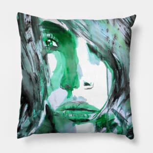 Face with green lighting Pillow