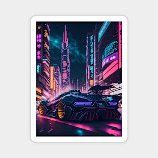 Dark Neon City Sports Car Magnet