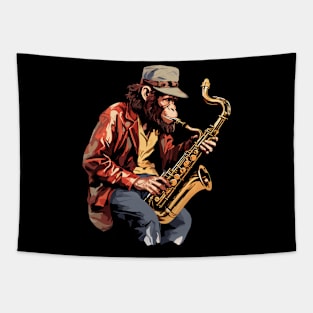 Monkey Playing Saxophone Tapestry