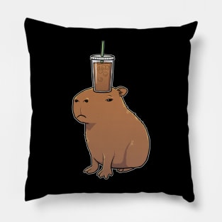 Capybara with an Iced Coffee on its head Pillow