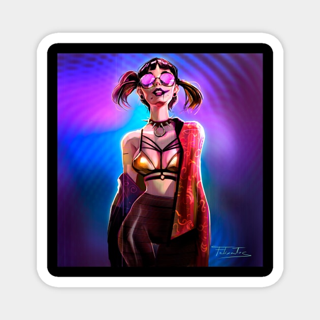 Cyber punk girl Magnet by felixantosart