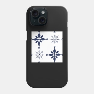 Pattern of blue snow crystals and crosses on white Phone Case