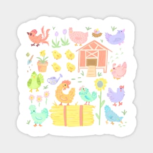 Pastel Spring Chickens and Flowers Magnet