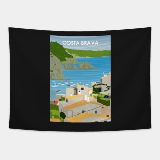 Costa Brava Spain Vintage Minimal Retro Travel Poster Tapestry