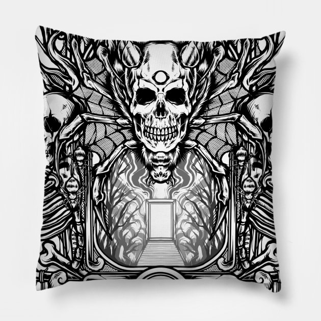 Skull spider Pillow by vhiente