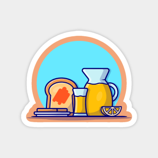 Orange Juice with Toast Bread Cartoon Vector Icon Illustration Magnet