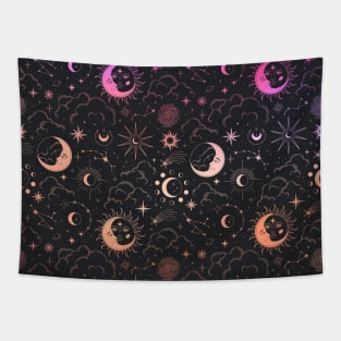 Celestial Witchy Pattern - Pink and Orange Gradient Tapestry