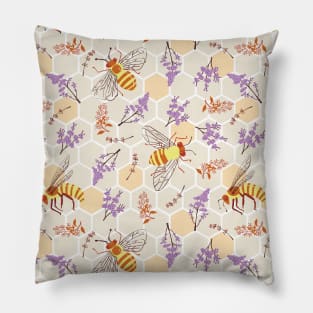 Honey Bees and Lavender Flowers Pillow